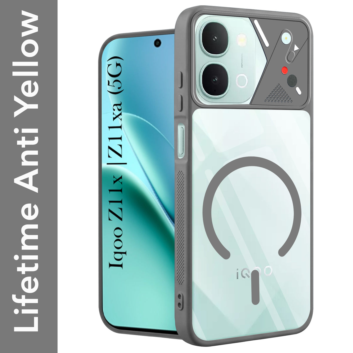 For iQOO Z11x | iQOO Z11xa Back Cover Case Lifetime Anti-Yellow Clear (Camera Protection | Side Grip | Wireless MagSafe Compatible)