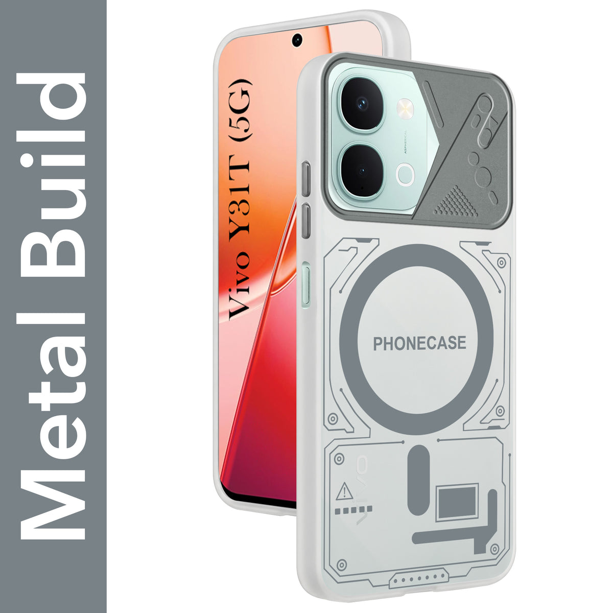 For Vivo Y31T 5G Metallic Back Cover Case (Metallic Camera Protection & Buttons | Translucent Milky Shade | Hard Polycarbonate)