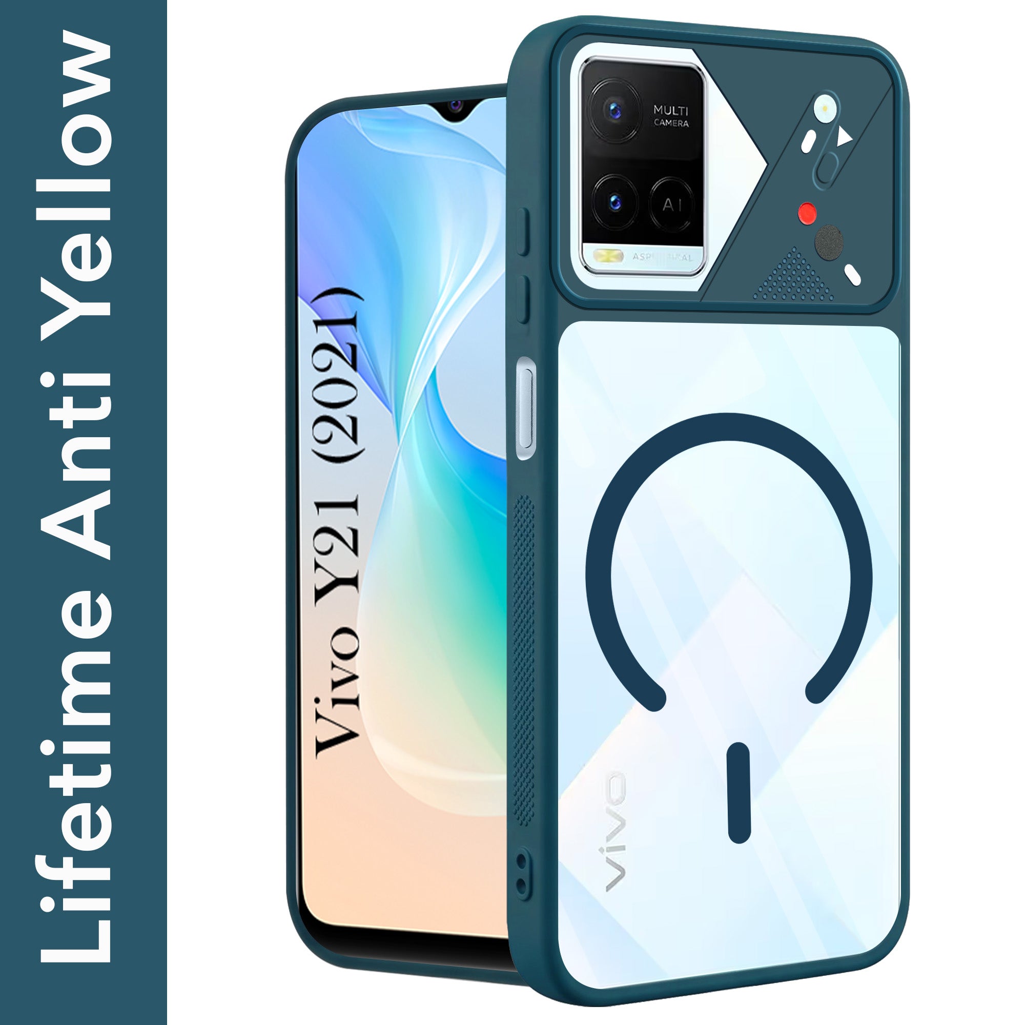 For Vivo Y21 2021 Back Cover Case Lifetime Anti-Yellow Clear (Camera Protection | Side Grip | Wireless MagSafe Compatible)