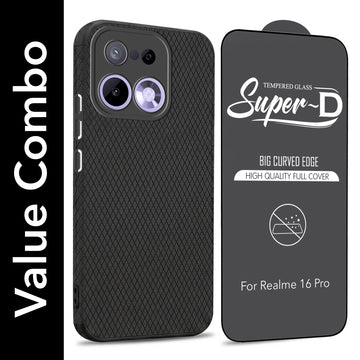 For Realme 16 Pro Combo with Back Cover and 9H Tempered Glass (Liquid Silicone | Camera Protection | Oleophobic Coating Screen Glass)