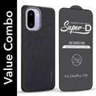For OnePlus 15R Combo with Back Cover and 9H Tempered Glass (Textured Grip Design | Micro-Fiber Cloth Inside | Oleophobic Coating Screen Glass)
