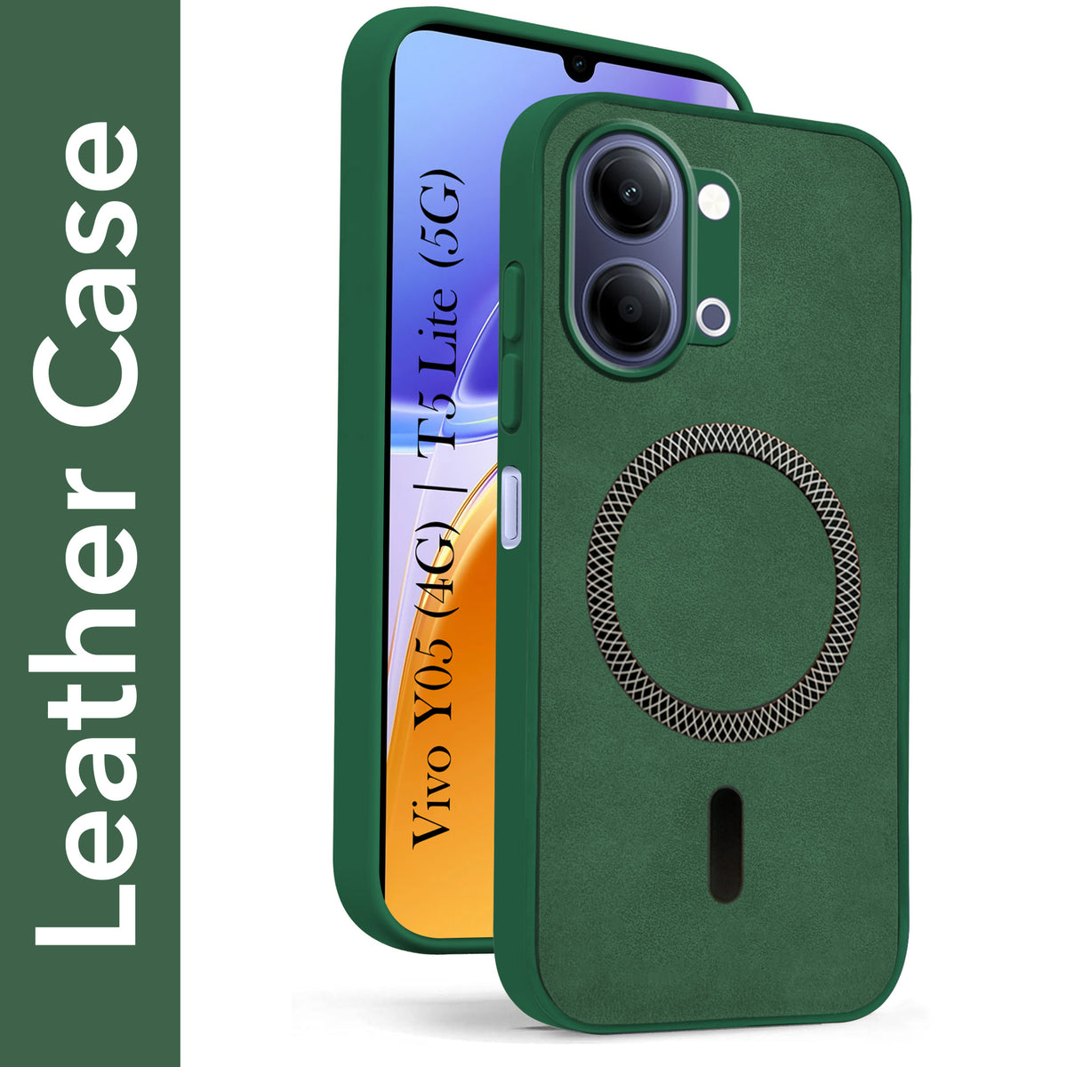 For Vivo Y05 4G | Vivo T5 Lite 5G Back Cover Case Leather Finish (MagSafe Compatible Wireless Charging | Soft Touch | Camera Bump Protection)
