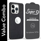 For Apple iPhone 14 Pro Combo with Back Cover and 9H Tempered Glass (Textured Grip Design | Micro-Fiber Cloth Inside | Oleophobic Coating Screen Glass)
