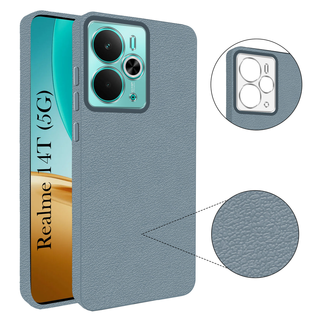 For Realme 14T Back Cover Case (Glass Like Camera Protection | Leather Feel | Minimalist Professional Grip)