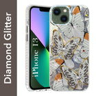 For Apple iPhone 13 Back Cover Case (Luxury Floral Glitter Cute Butterfly | Diamond Studded Camera Bump | Girls & Women Design)