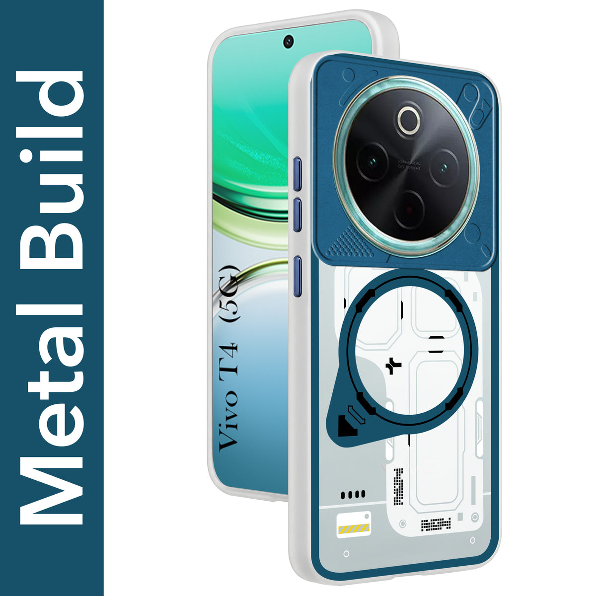 For Vivo T4 Metallic Back Cover Case (Metallic Camera Protection & Buttons | Translucent Milky Shade | Hard Polycarbonate)