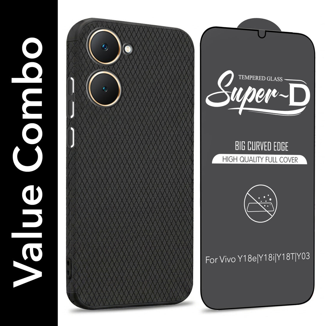 For Vivo Y18 | Y18e | Y0318 | Y18i | Yt Combo with Back Cover and 9H Tempered Glass (Liquid Silicone | Camera Protection | Oleophobic Coating Screen Glass)