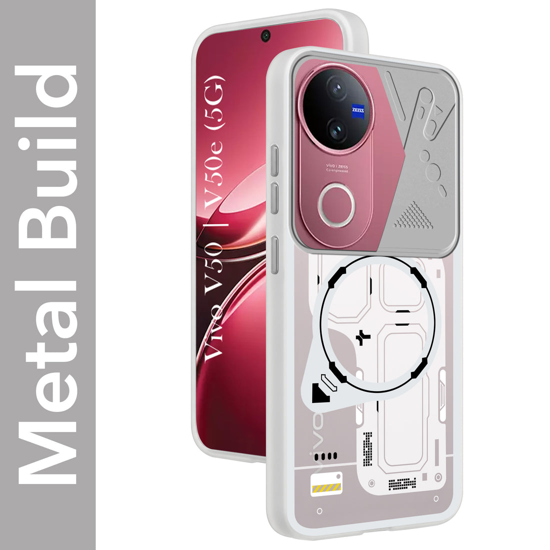 For Vivo V50 | Vivo V50e Metallic Back Cover Case (Metallic Camera Protection & Buttons | Translucent Milky Shade | Hard Polycarbonate)