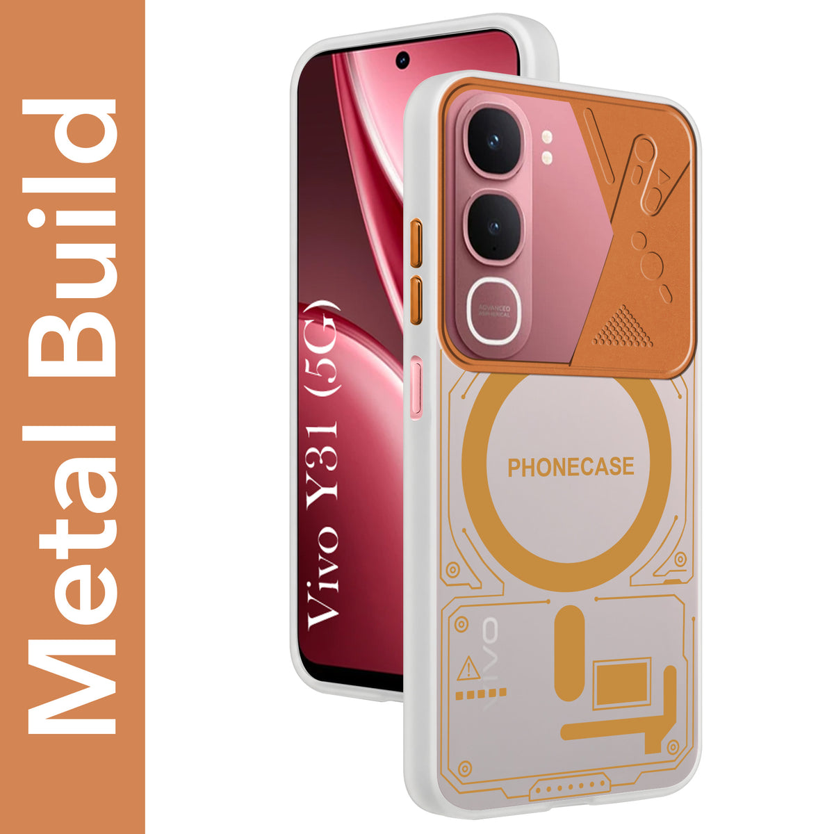 For Vivo Y31 5G Metallic Back Cover Case (Metallic Camera Protection & Buttons | Translucent Milky Shade | Hard Polycarbonate)