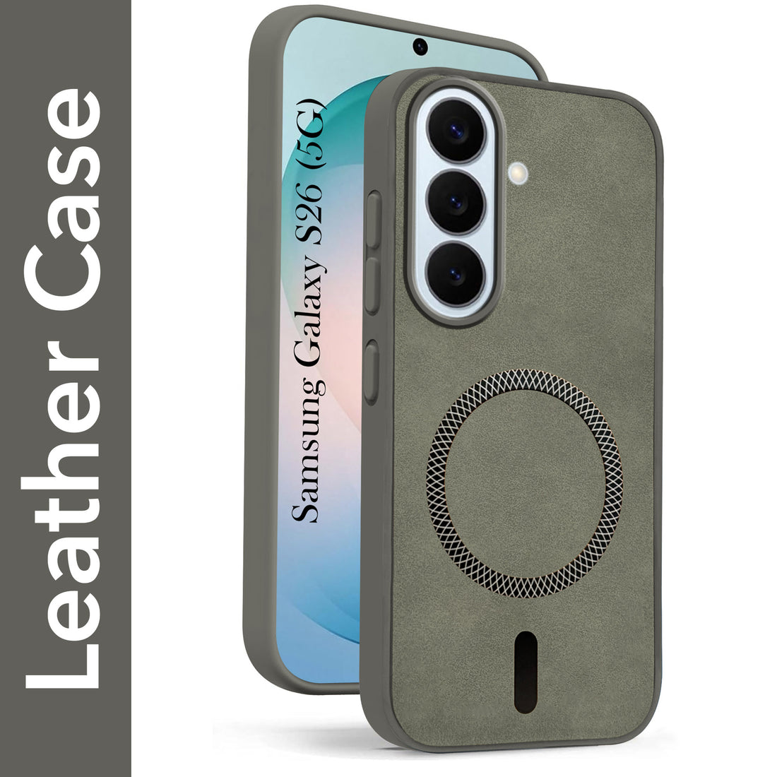 For Samsung Galaxy S26 5G Back Cover Case Leather Finish (MagSafe Compatible Wireless Charging | Soft Touch | Camera Bump Protection)