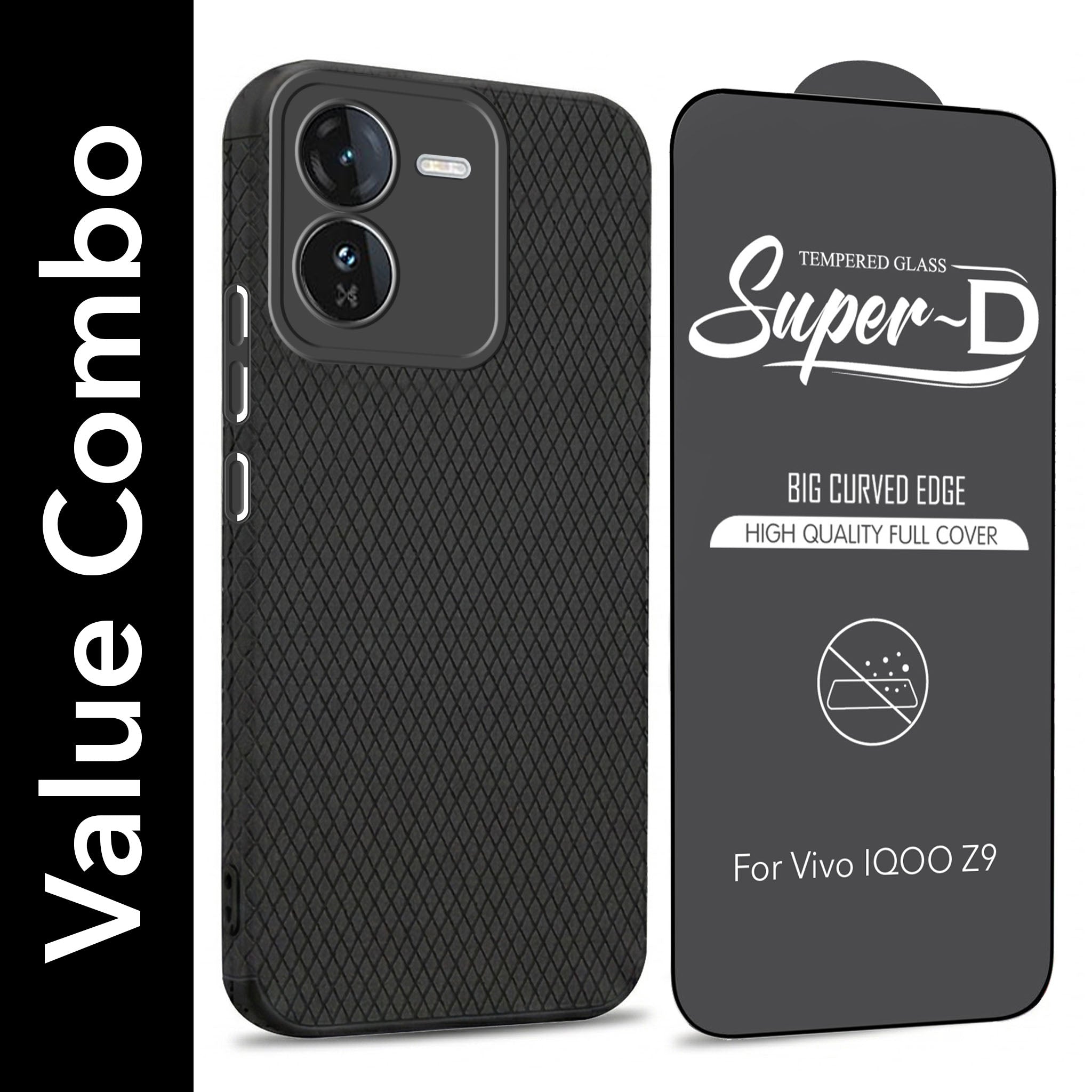 For Vivo IQOO Z9 5G Combo with Back Cover and 9H Tempered Glass (Liquid Silicone | Camera Protection | Oleophobic Coating Screen Glass)