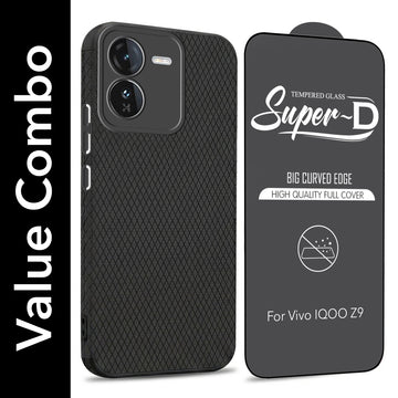 For Vivo IQOO Z9 5G Combo with Back Cover and 9H Tempered Glass (Liquid Silicone | Camera Protection | Oleophobic Coating Screen Glass)