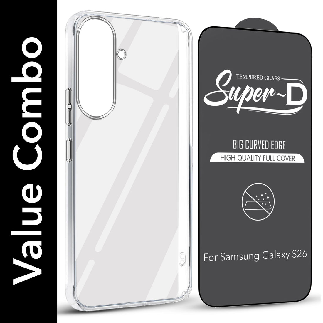 For Samsung Galaxy S26 Combo with Back Cover and 9H Tempered Glass (Lifetime Anti-Yellow | Sleek Hard Crystal | Oleophobic Coating Screen Glass)