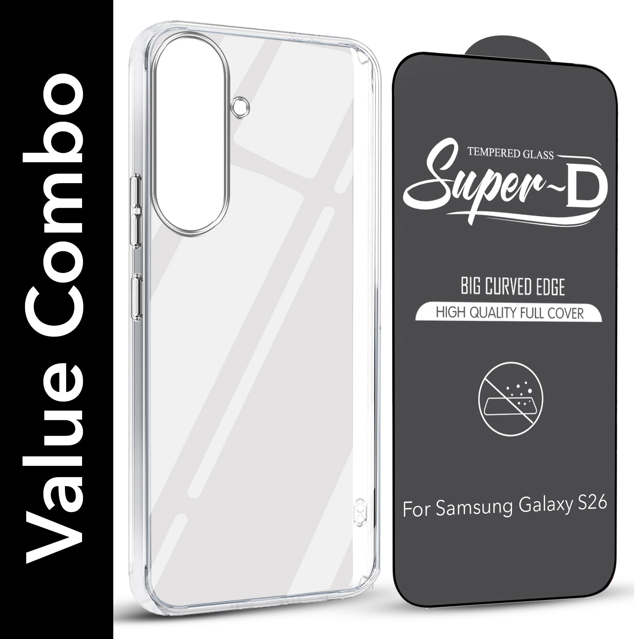 For Samsung Galaxy S26 Combo with Back Cover and 9H Tempered Glass (Lifetime Anti-Yellow | Sleek Hard Crystal | Oleophobic Coating Screen Glass)