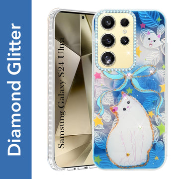 For Samsung Galaxy S24 Ultra Back Cover Case (Luxury Floral Glitter Cute Butterfly | Diamond Studded Camera Bump | Girls & Women Design)