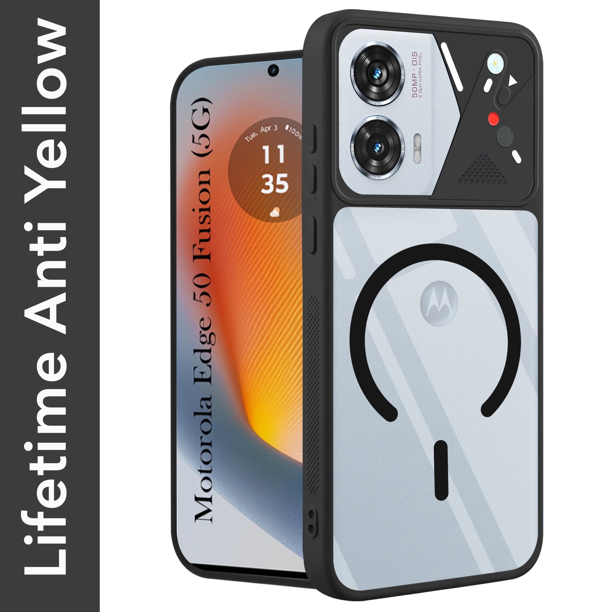 For Motorola Moto Edge 50 Fusion Back Cover Case Lifetime Anti-Yellow Clear (Camera Protection | Side Grip | Wireless MagSafe Compatible)