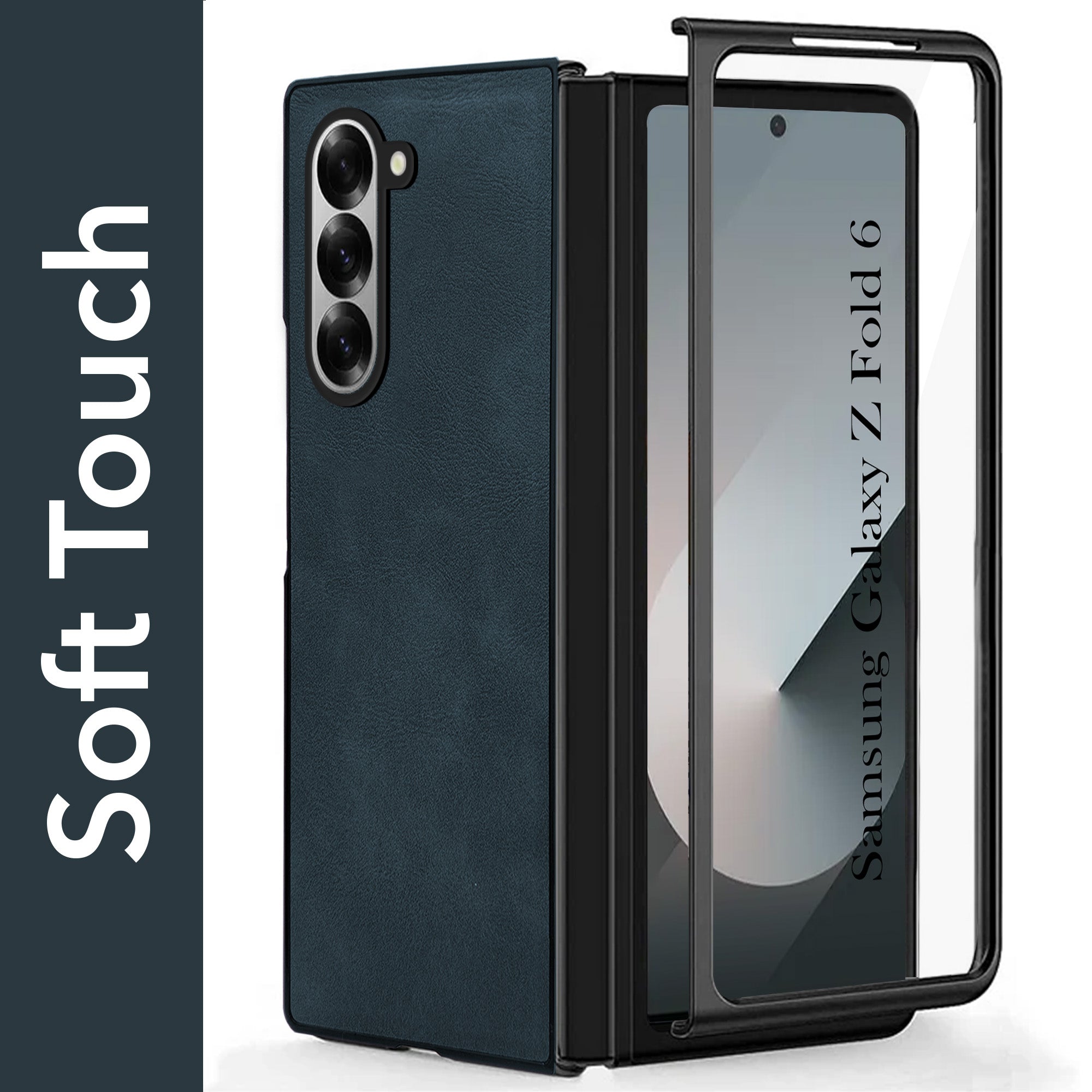 For Samsung Galaxy Z Fold 6 Back Case Cover Premium Genuine Leather (Integrated Front Screen Protector | Inside Microfiber Cloth)