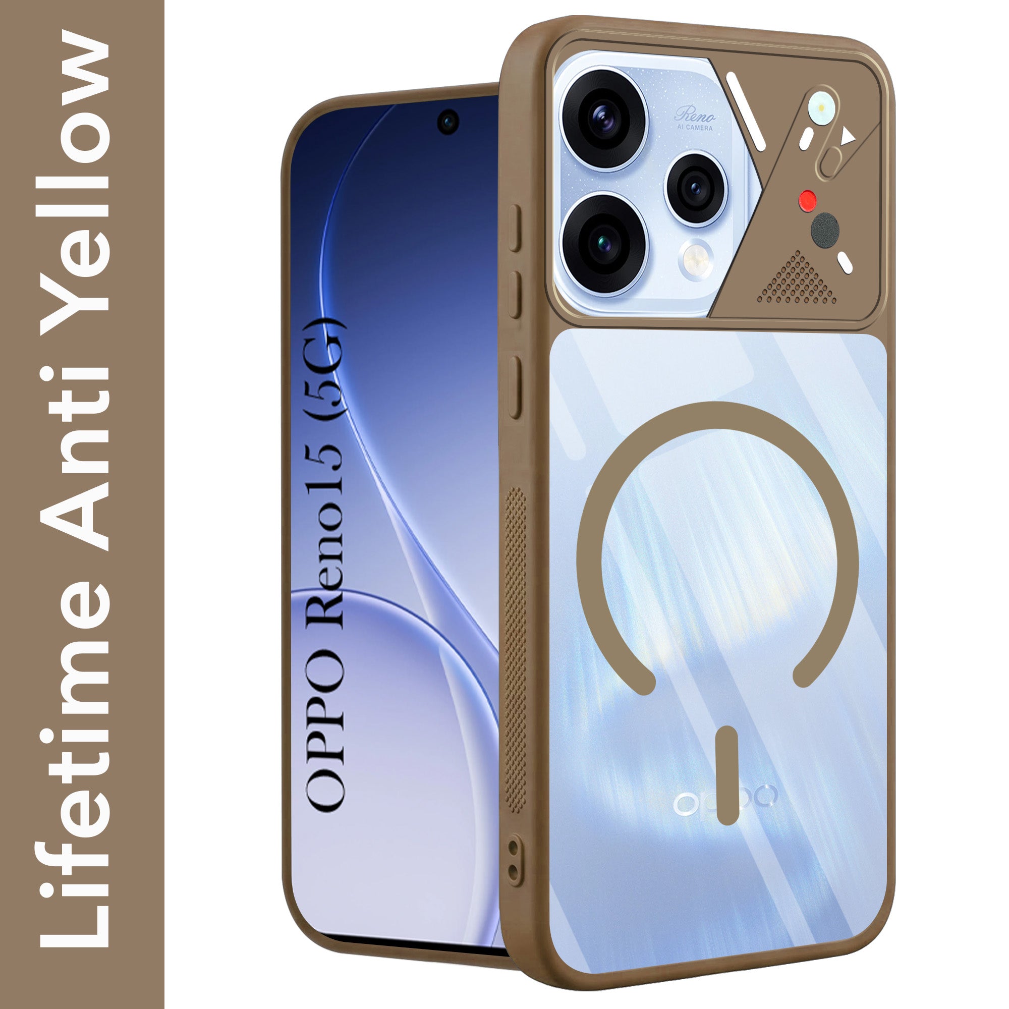 For Oppo Reno15 5G | Oppo Reno 15 5G Back Cover Case Lifetime Anti-Yellow Clear (Camera Protection | Side Grip | Wireless MagSafe Compatible)