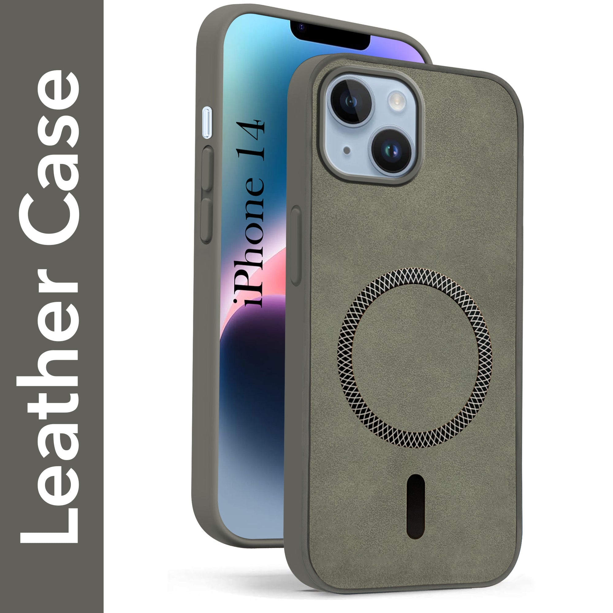 For Apple iPhone 14 Back Cover Case (Sleek Leather Finish | MagSafe Compatible Wireless Charging | Camera Bump Protection)
