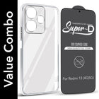 For Xiaomi Mi Redmi 13 4G | 5G Combo with Back Cover and 9H Tempered Glass (Lifetime Anti-Yellow | Sleek Hard Crystal | Oleophobic Coating Screen Glass)
