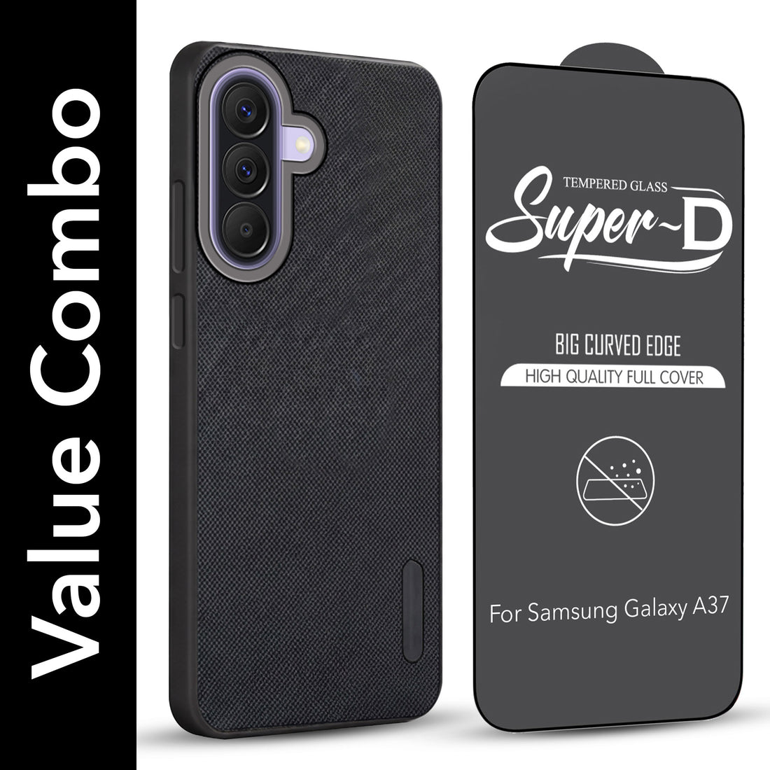 For Samsung Galaxy A37 5G Combo (Textured Grip Design | Micro-Fiber Cloth Inside | Oleophobic Coating Screen Glass)