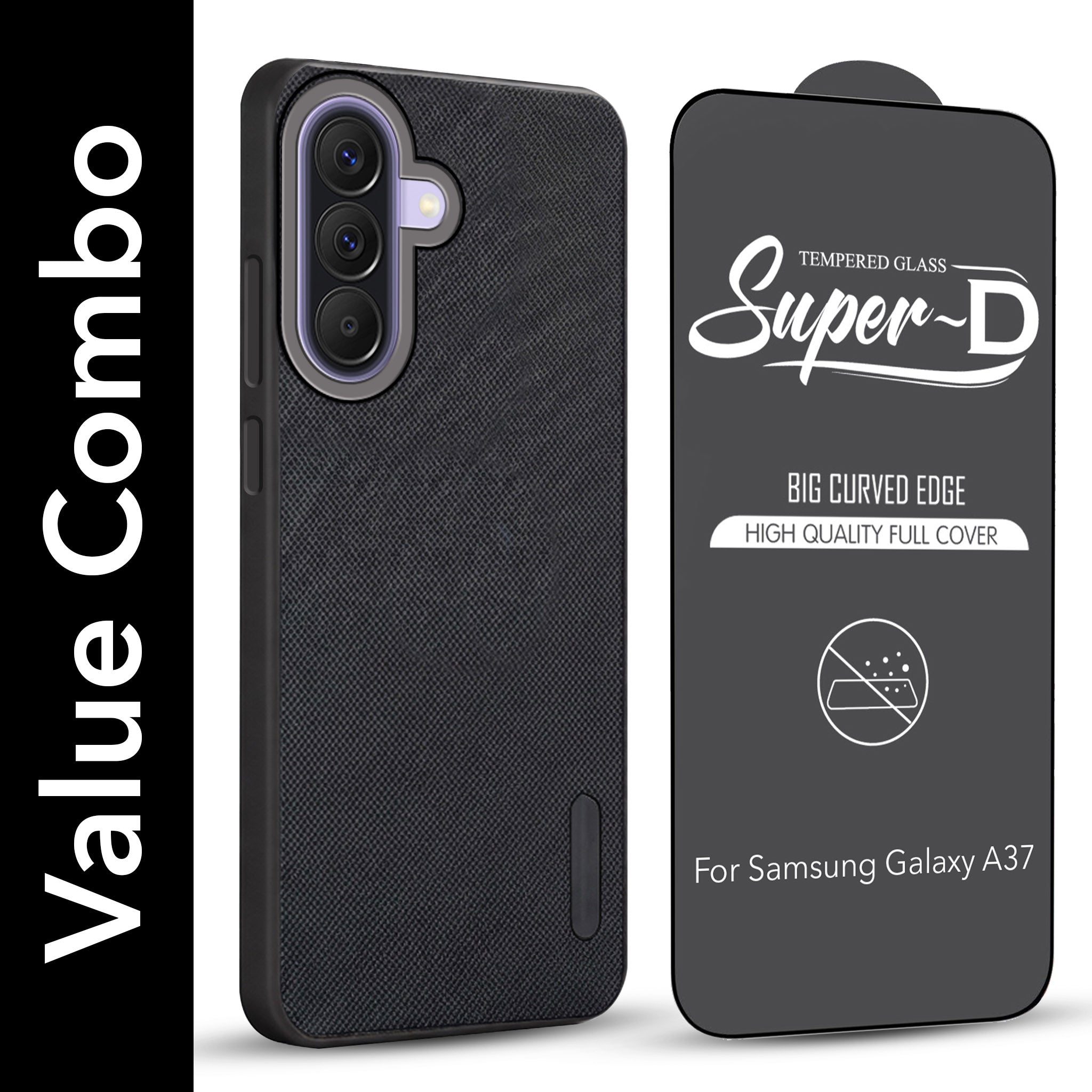 For Samsung Galaxy A37 5G Combo (Textured Grip Design | Micro-Fiber Cloth Inside | Oleophobic Coating Screen Glass)