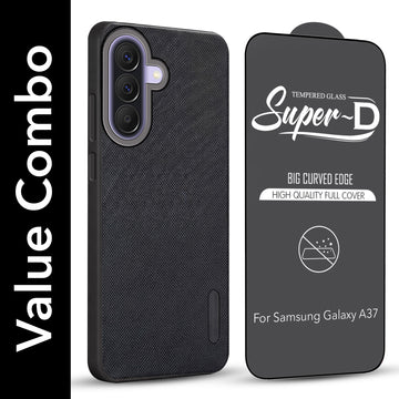 For Samsung Galaxy A37 5G Combo (Textured Grip Design | Micro-Fiber Cloth Inside | Oleophobic Coating Screen Glass)