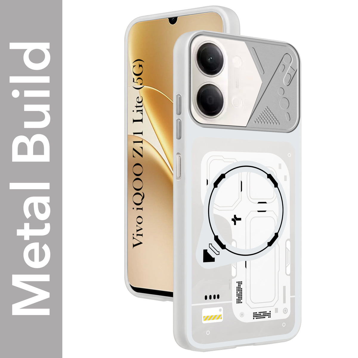 For Vivo iQOO Z11 Lite Metallic Back Cover Case (Metallic Camera Protection & Buttons | Translucent Milky Shade | Hard Polycarbonate)