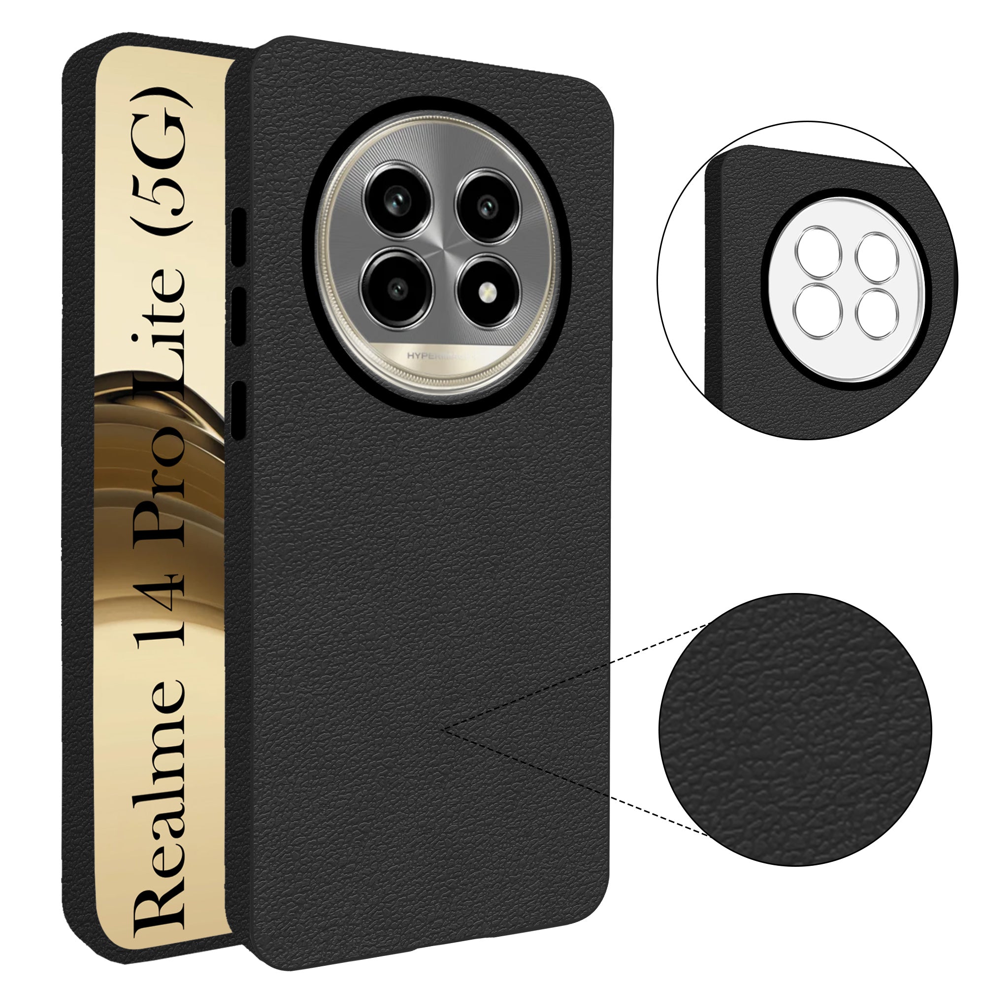 For Realme 14 Pro Lite Back Cover Case (Glass Like Camera Protection | Leather Feel | Minimalist Professional Grip)