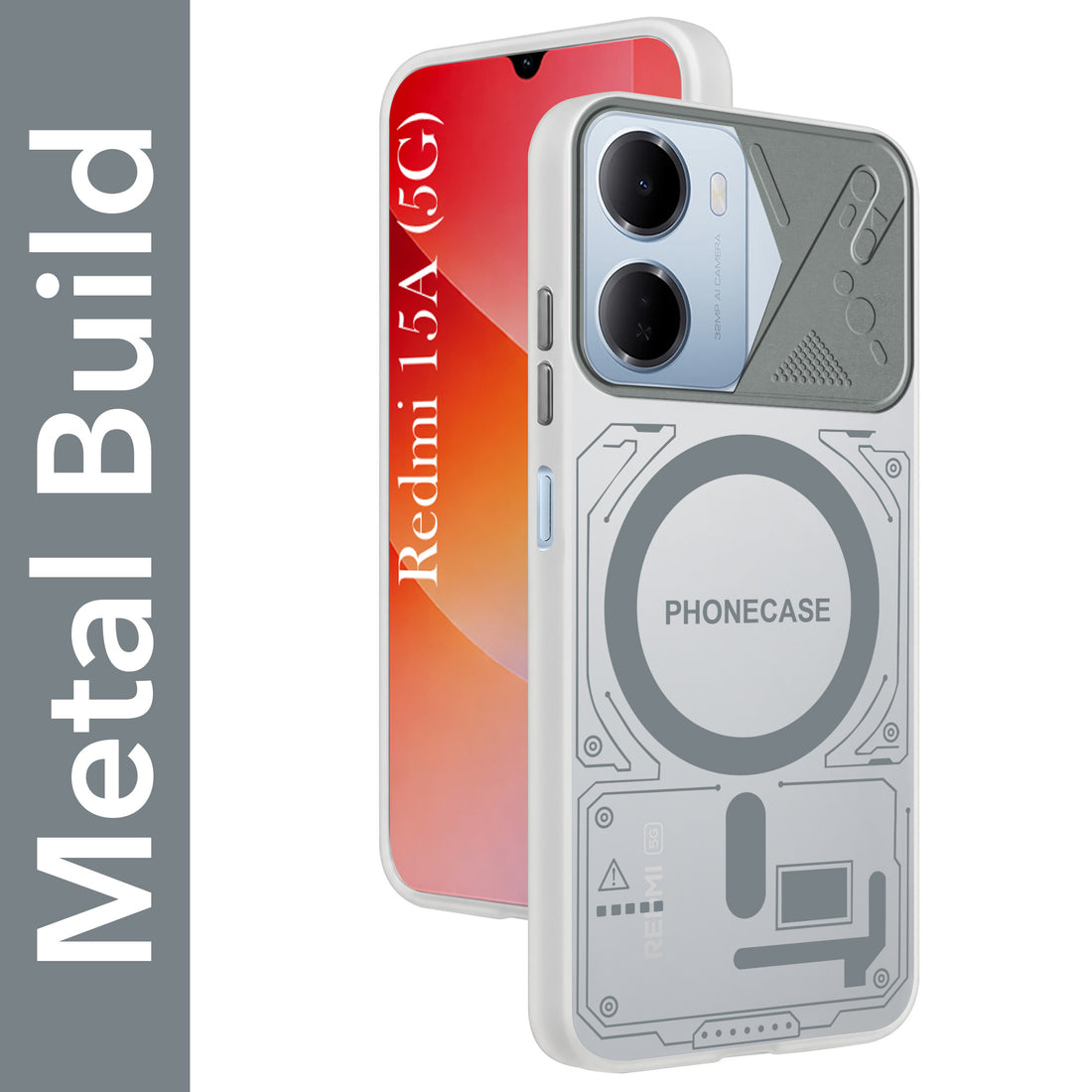 For Redmi 15A 5G Metallic Back Cover Case (Metallic Camera Protection & Buttons | Translucent Milky Shade | Hard Polycarbonate)