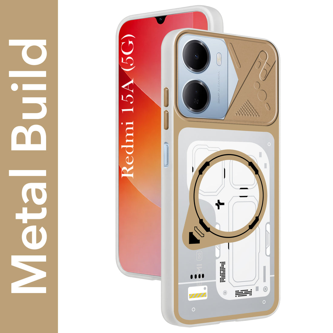 For Redmi 15A Metallic Back Cover Case (Metallic Camera Protection & Buttons | Translucent Milky Shade | Hard Polycarbonate)