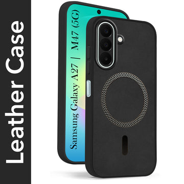 For Samsung Galaxy A27 5G | Galaxy M47 5G Back Cover Case Leather Finish (MagSafe Compatible Wireless Charging | Soft Touch | Camera Bump Protection)