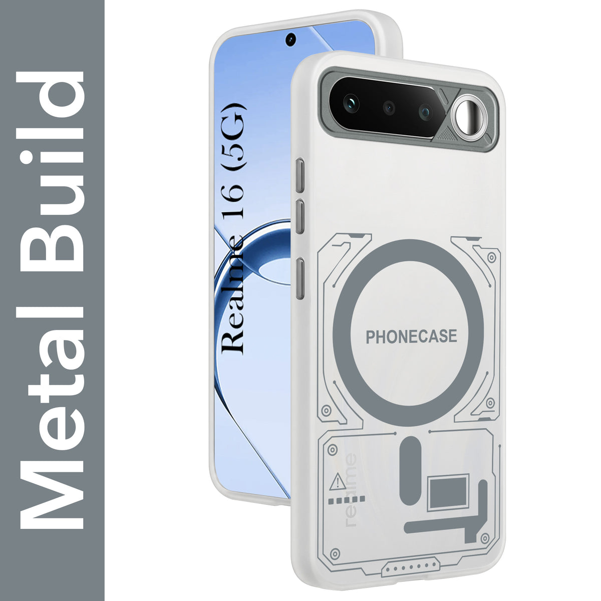 For Realme 16 Metallic Back Cover Case (Metallic Camera Protection & Buttons | Translucent Milky Shade | Hard Polycarbonate)