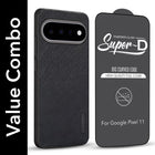 For Google Pixel 11 Combo with Back Cover and 9H Tempered Glass (Textured Grip Design | Micro-Fiber Cloth Inside | Oleophobic Coating Screen Glass)