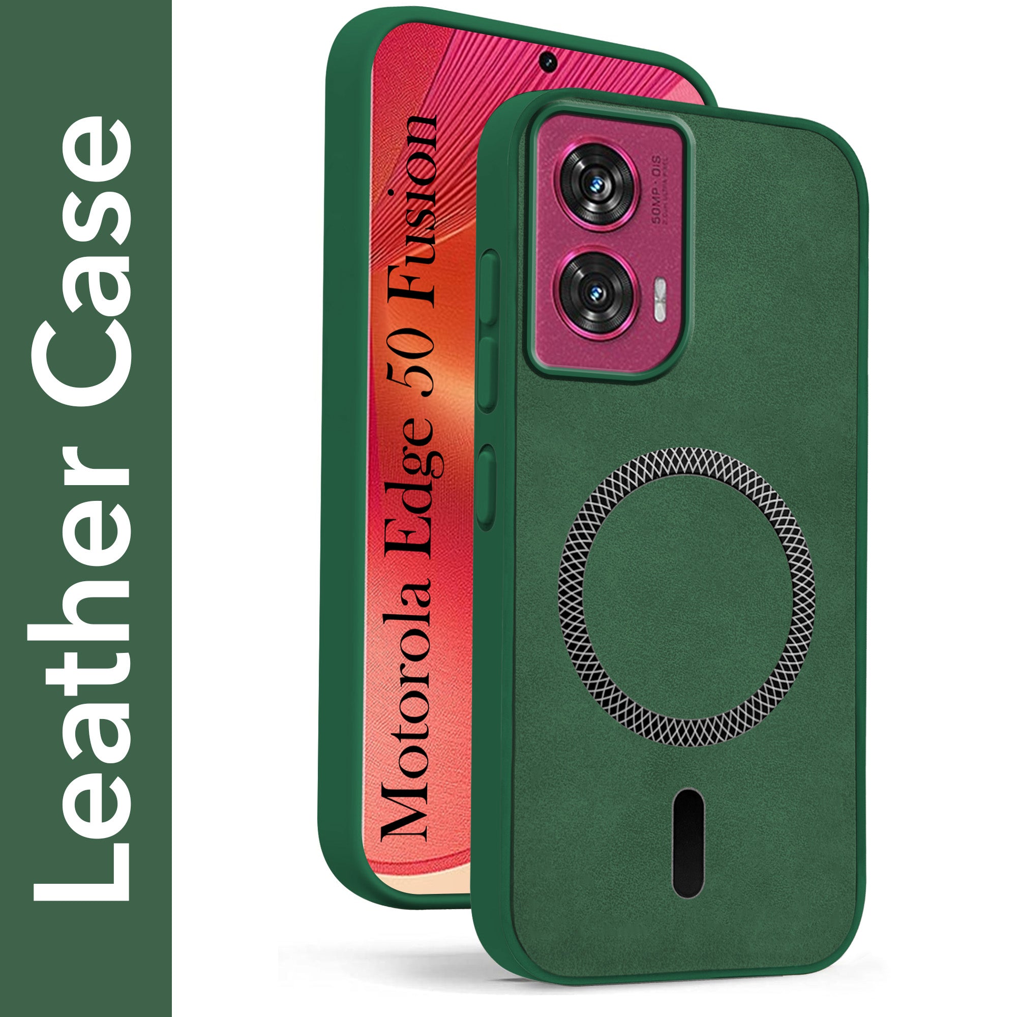 For Motorola Moto Edge 50 Fusion Back Cover Case Leather Finish (MagSafe Compatible Wireless Charging | Soft Touch | Camera Bump Protection)