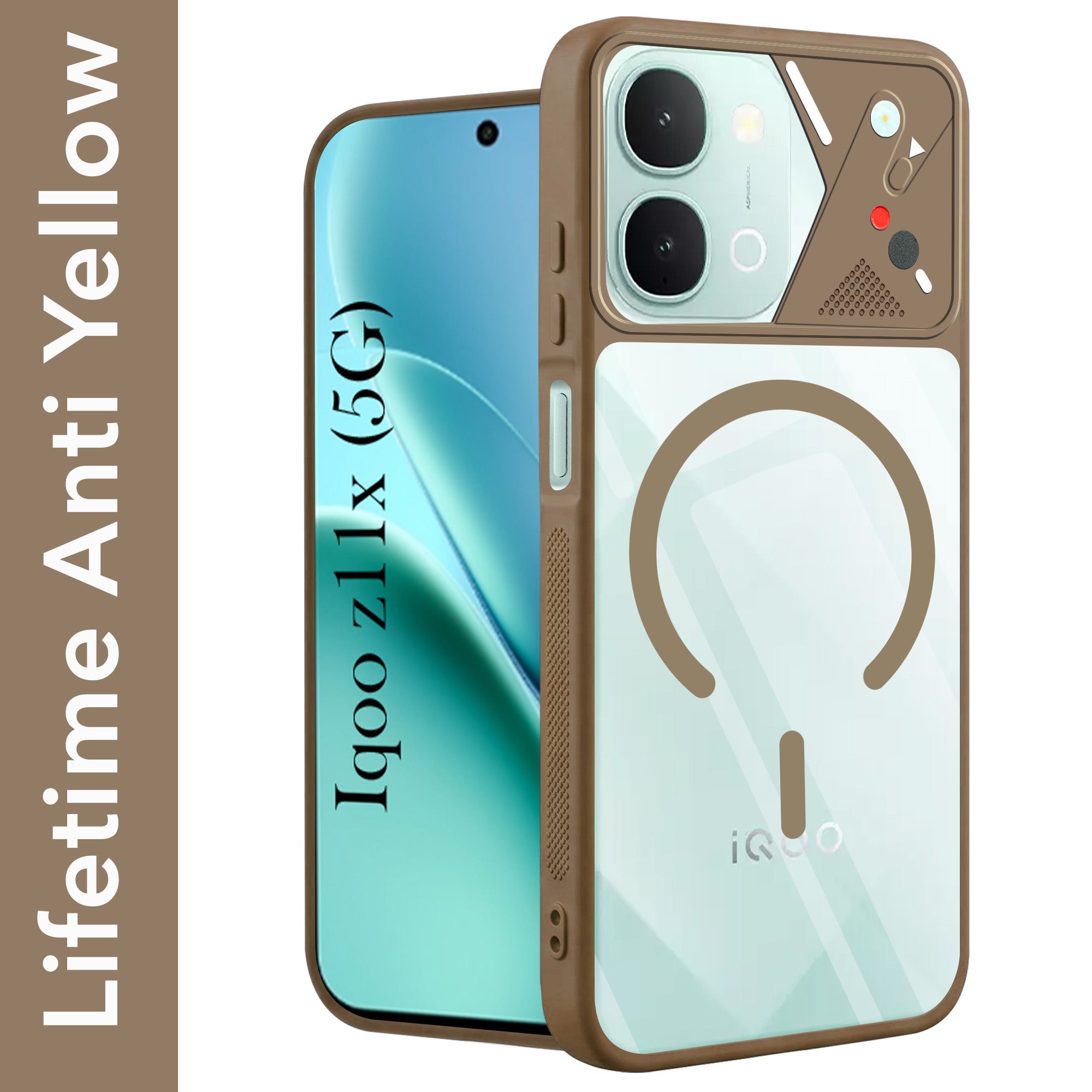 For Vivo iQOO Z11x 5G Back Cover Case Lifetime Anti-Yellow Clear (Camera Protection | Side Grip | Wireless MagSafe Compatible)