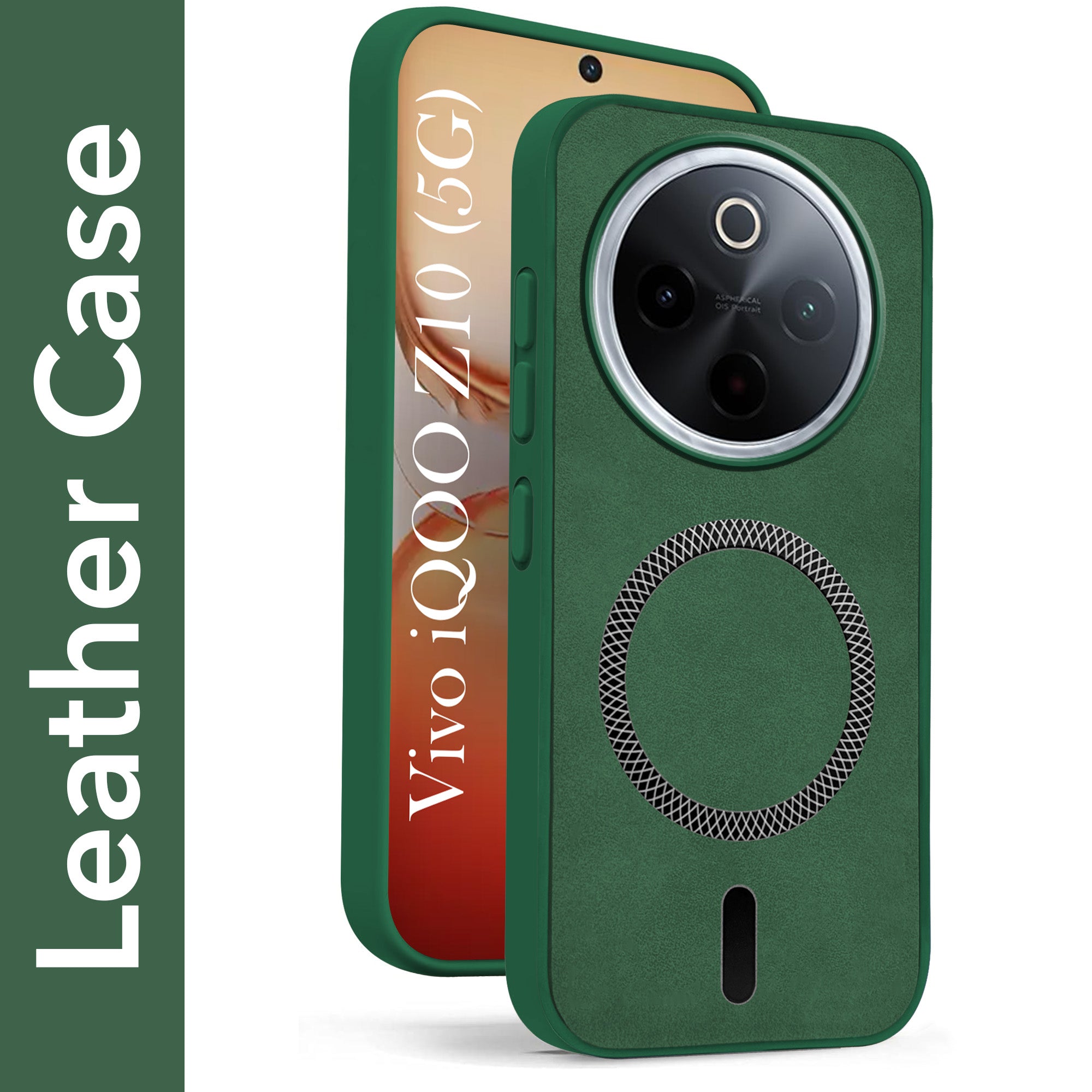 For Vivo iQOO Z10 Back Cover Case Leather Finish (MagSafe Compatible Wireless Charging | Soft Touch | Camera Bump Protection)