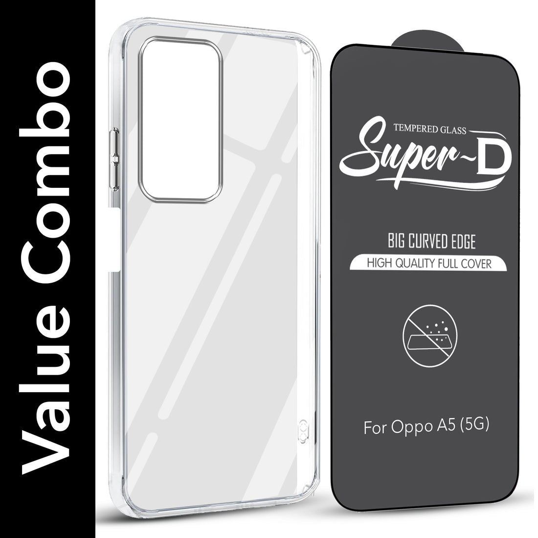 For Oppo A5 5G Combo with Back Cover and 9H Tempered Glass (Lifetime Anti-Yellow | Sleek Hard Crystal | Oleophobic Coating Screen Glass)