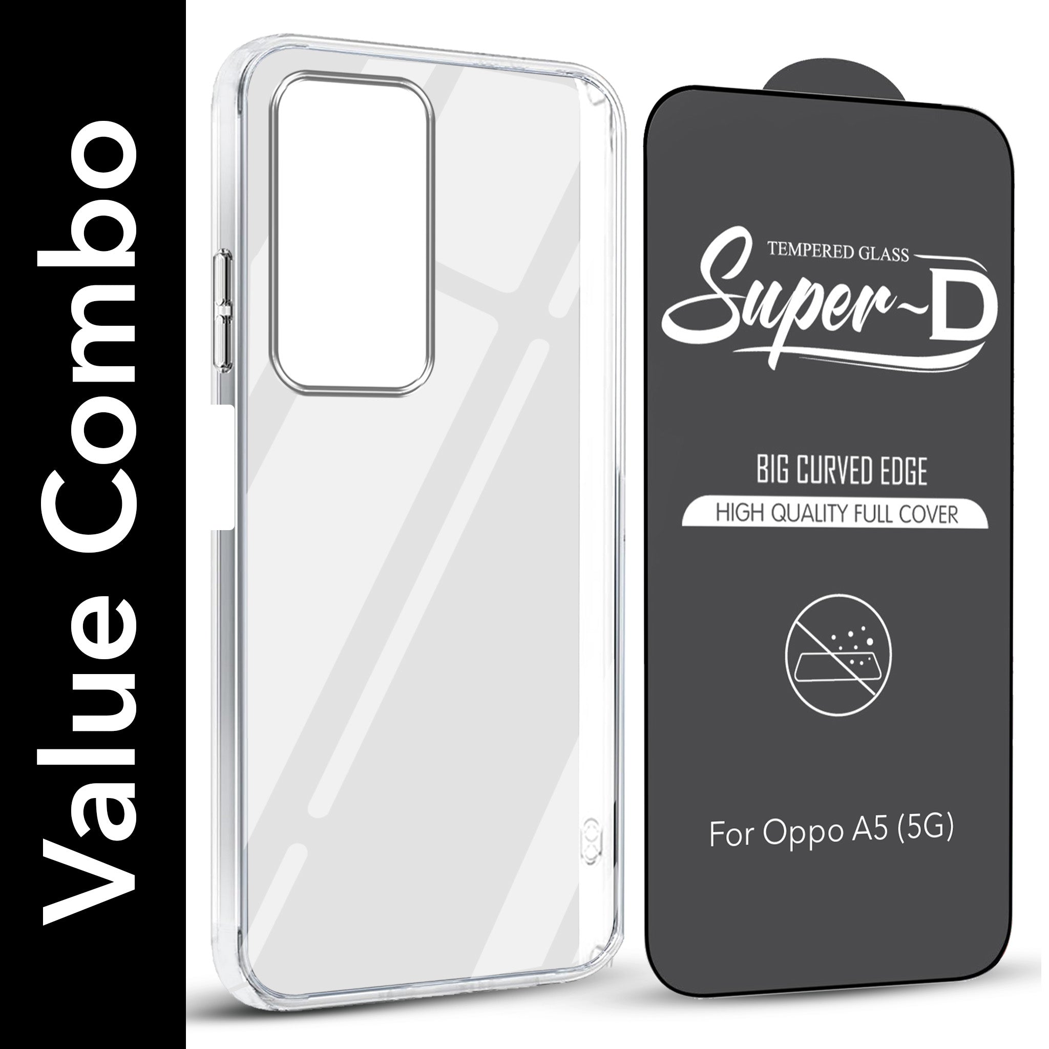 For Oppo A5 5G Combo with Back Cover and 9H Tempered Glass (Lifetime Anti-Yellow | Sleek Hard Crystal | Oleophobic Coating Screen Glass)