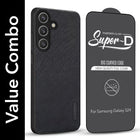For Samsung Galaxy S24 Combo with Back Cover and 9H Tempered Glass (Textured Grip Design | Micro-Fiber Cloth Inside | Oleophobic Coating Screen Glass)