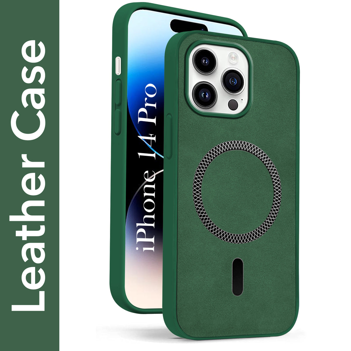 For Apple iPhone 14 Pro Back Cover Case Leather Finish (MagSafe Compatible Wireless Charging | Soft Touch | Camera Bump Protection)
