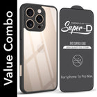 For Apple iPhone 16 Pro Max Combo with Back Cover and 9H Tempered Glass (Lifetime Anti-Yellow | Crystal Clear Shockproof | Oleophobic Coating Screen Glass)