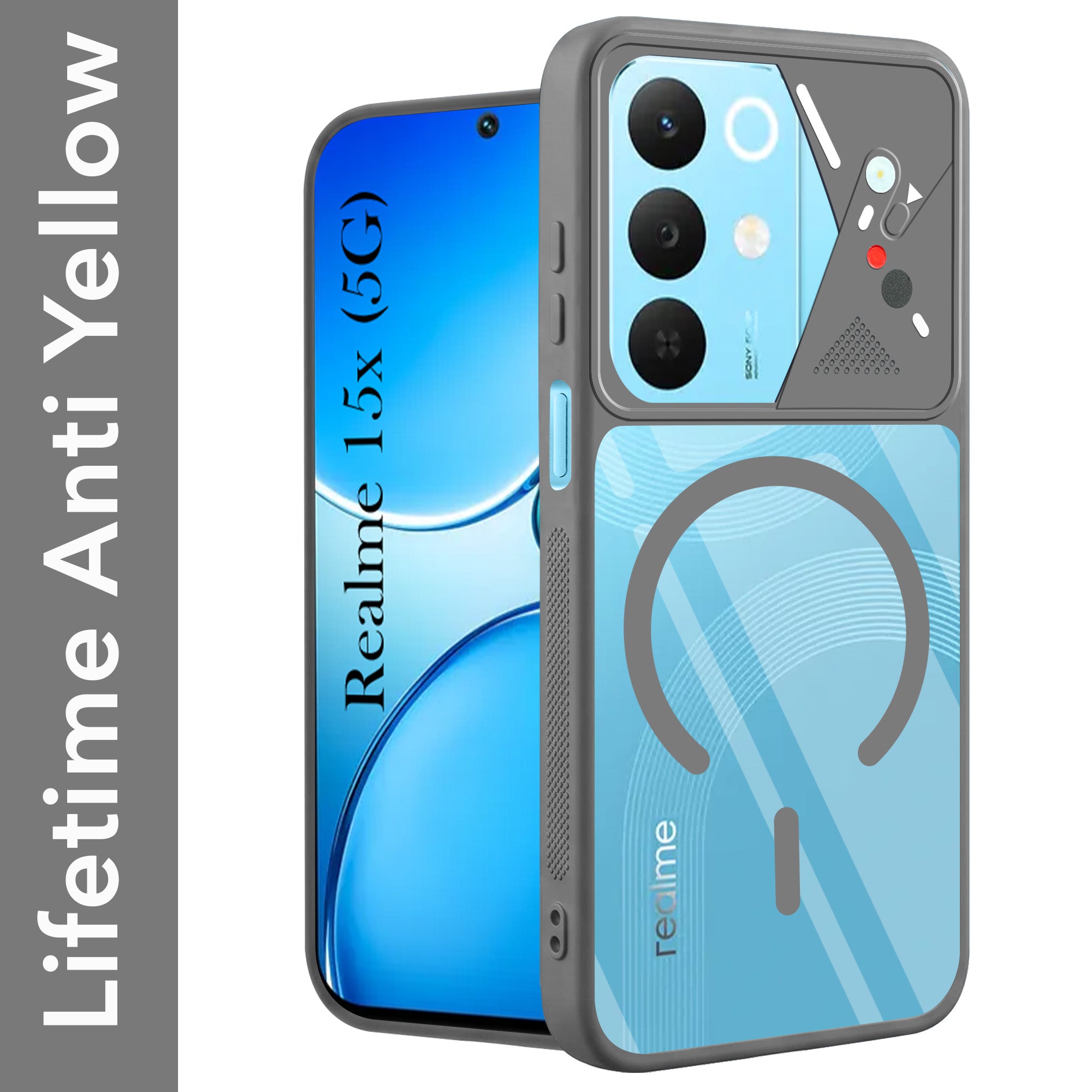 For Realme 15X Back Cover Case Lifetime Anti-Yellow Clear (Camera Protection | Side Grip | Wireless MagSafe Compatible)