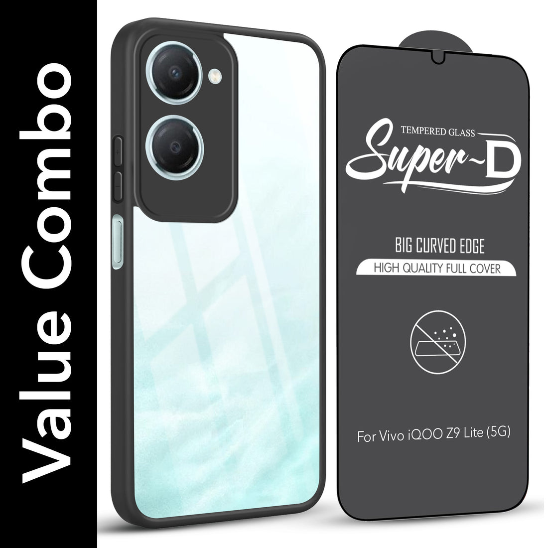 For Vivo iQOO Z9 Lite Combo with Back Cover and 9H Tempered Glass ( Lifetime Anti-Yellow | Crystal Clear Shockproof | Oleophobic Coating Screen Glass)