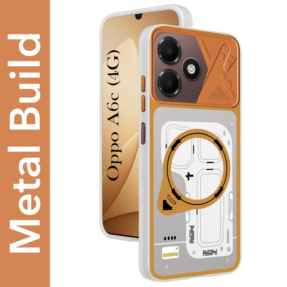 For Oppo A6c 4G Metallic Back Cover Case (Metallic Camera Protection & Buttons | Translucent Milky Shade | Hard Polycarbonate)