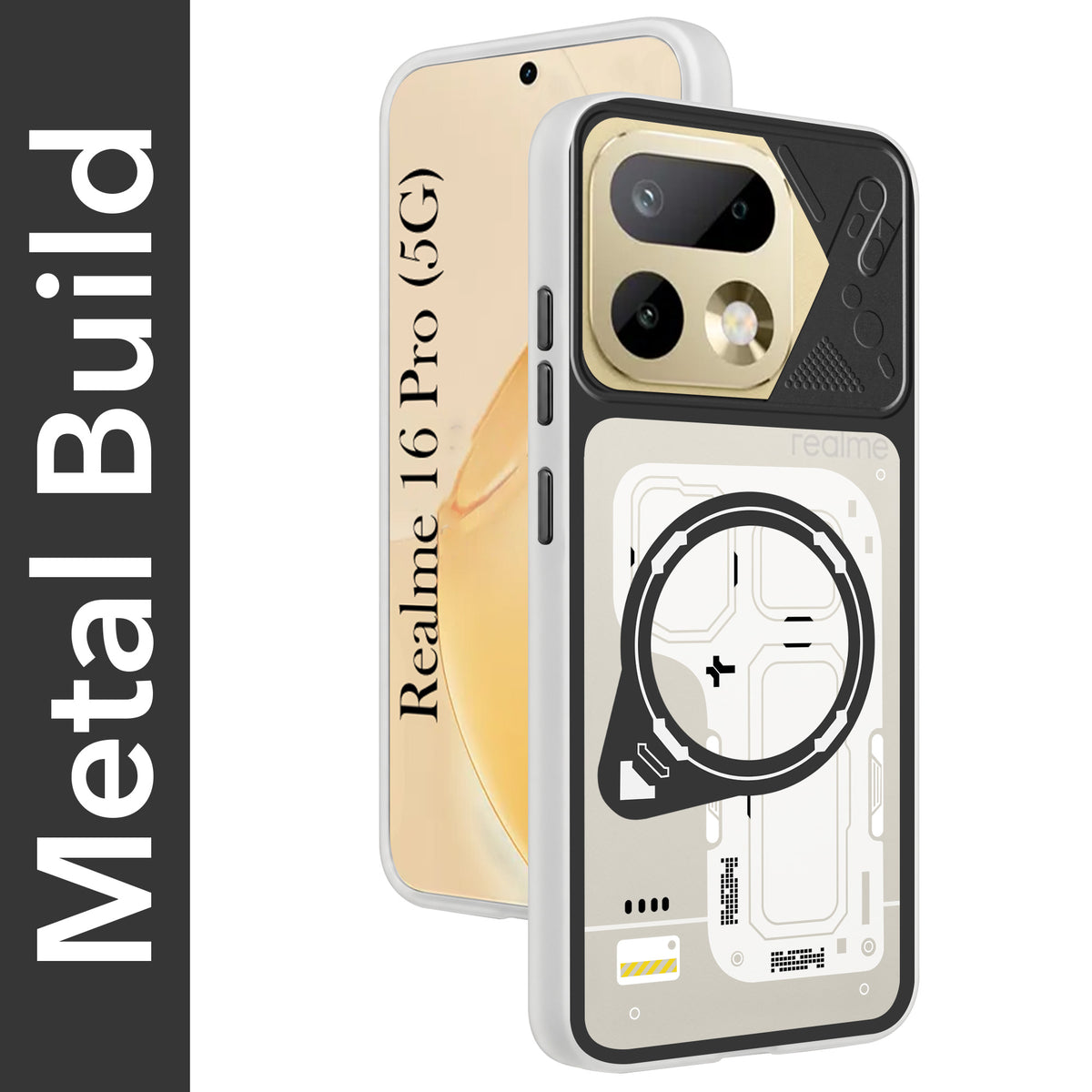 For Realme 16 Pro Metallic Back Cover Case (Metallic Camera Protection & Buttons | Translucent Milky Shade | Hard Polycarbonate)