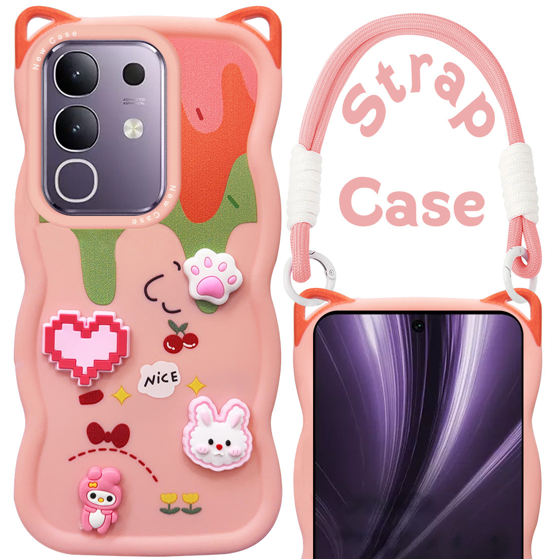 For Vivo T4x | Vivo Y31 Pro Back Case Cover Strap (3D embossed Figures | Strap Holder | 360* Soft Cushion with Camera Bump)