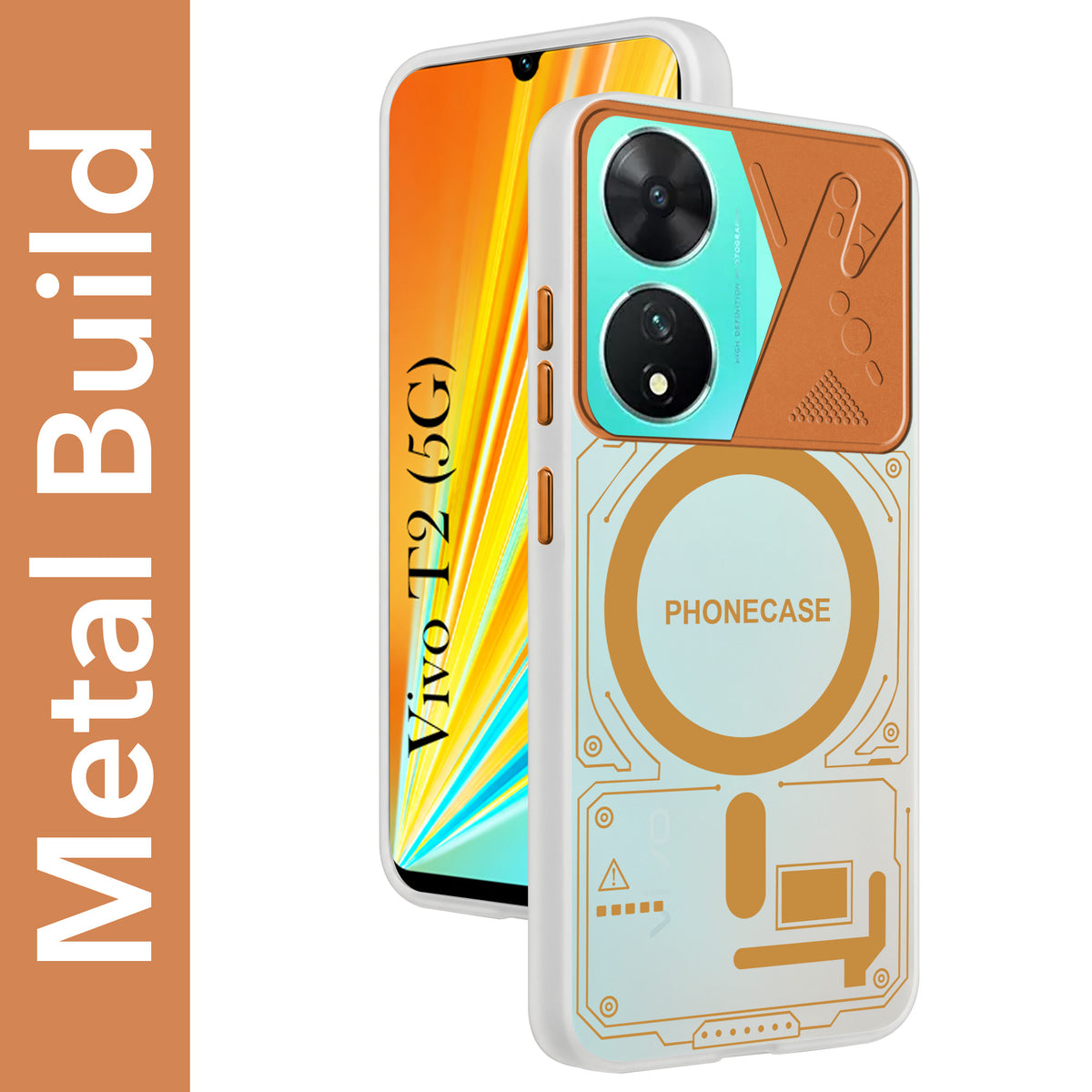 For Vivo T2 Metallic Back Cover Case (Metallic Camera Protection & Buttons | Translucent Milky Shade | Hard Polycarbonate)