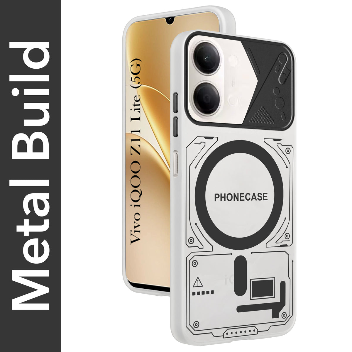 For Vivo iQOO Z11 Lite Metallic Back Cover Case (Metallic Camera Protection & Buttons | Translucent Milky Shade | Hard Polycarbonate)