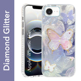 For iPhone 16e Back Cover Case (Luxury Floral Glitter Cute Butterfly | Diamond Studded Camera Bump | Girls & Women Design)